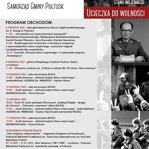 Zaproszenie na Obchody 40 Rocznicy Wprowadzenia Stanu Wojennego