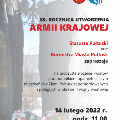ZAPROSZENIE NA 80. ROCZNICĘ UTWORZENIA ARMII KRAJOWEJ.