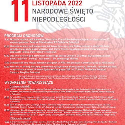 11 LISTOPADA 2022 NARODOWE ŚWIĘTO NIEPODLEGŁOŚCI
